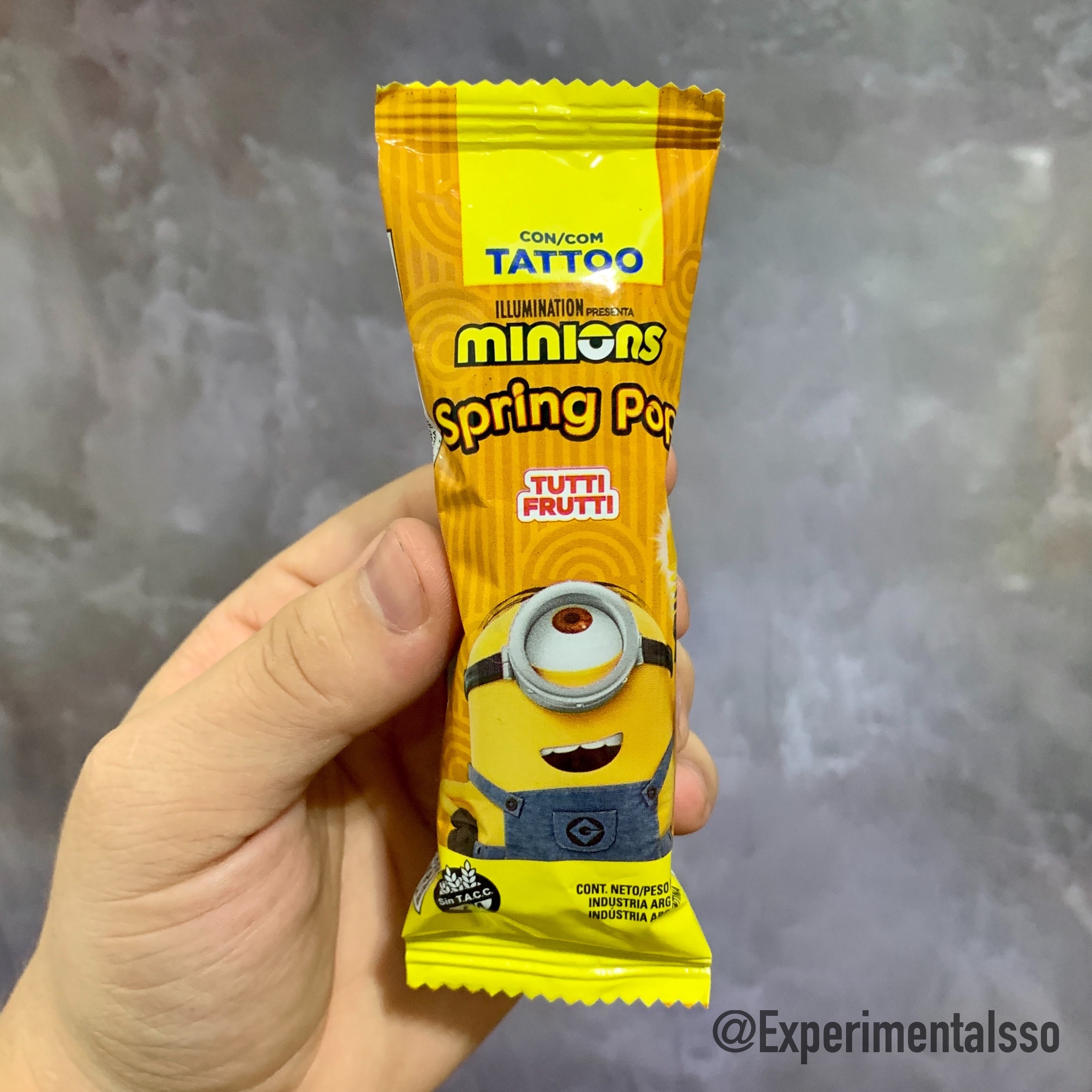 🇧🇷Spring Pop – Minions Tattoo (Pirulito surpresa sabor Tutti-Frutti)
