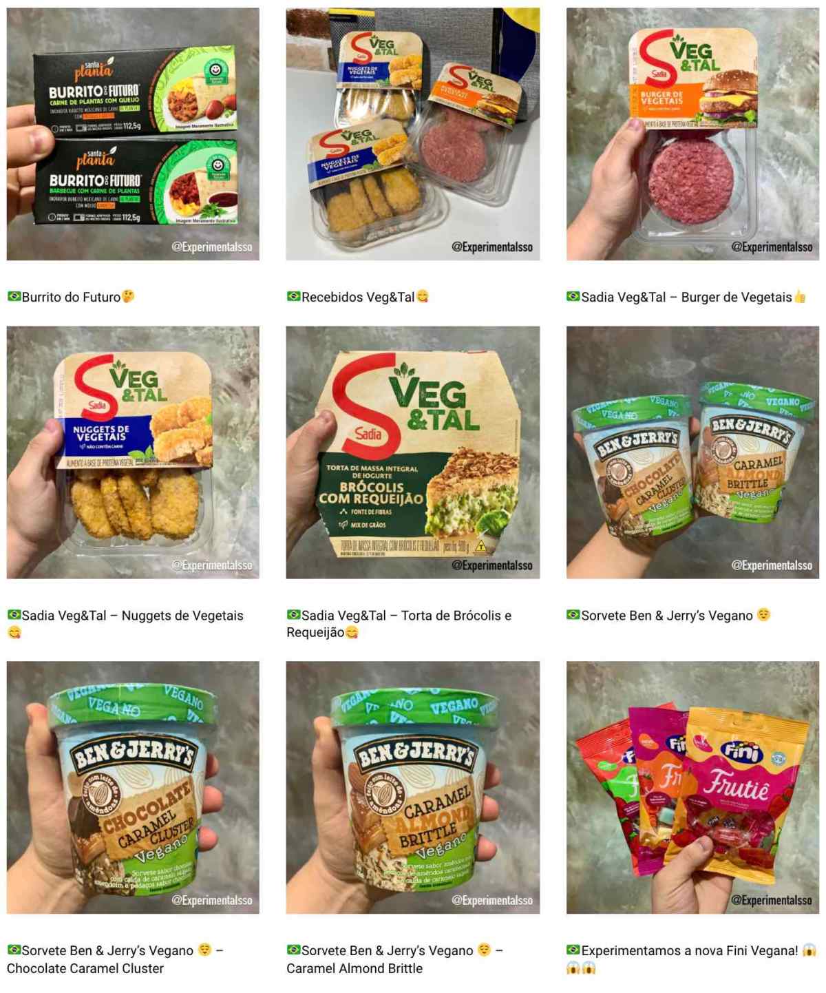 Lista de produtos vegetais que já experimentamos!