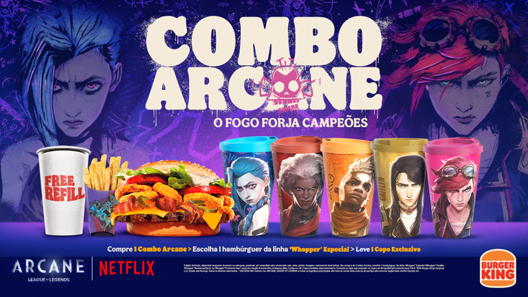 Riot Games e Burger King Lançam Combo Temático de Arcane com Copos Colecionáveis!